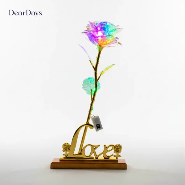 24K Golden Foil Leaf Forever Love Artificial Eternal Rose With LED Colorful Light