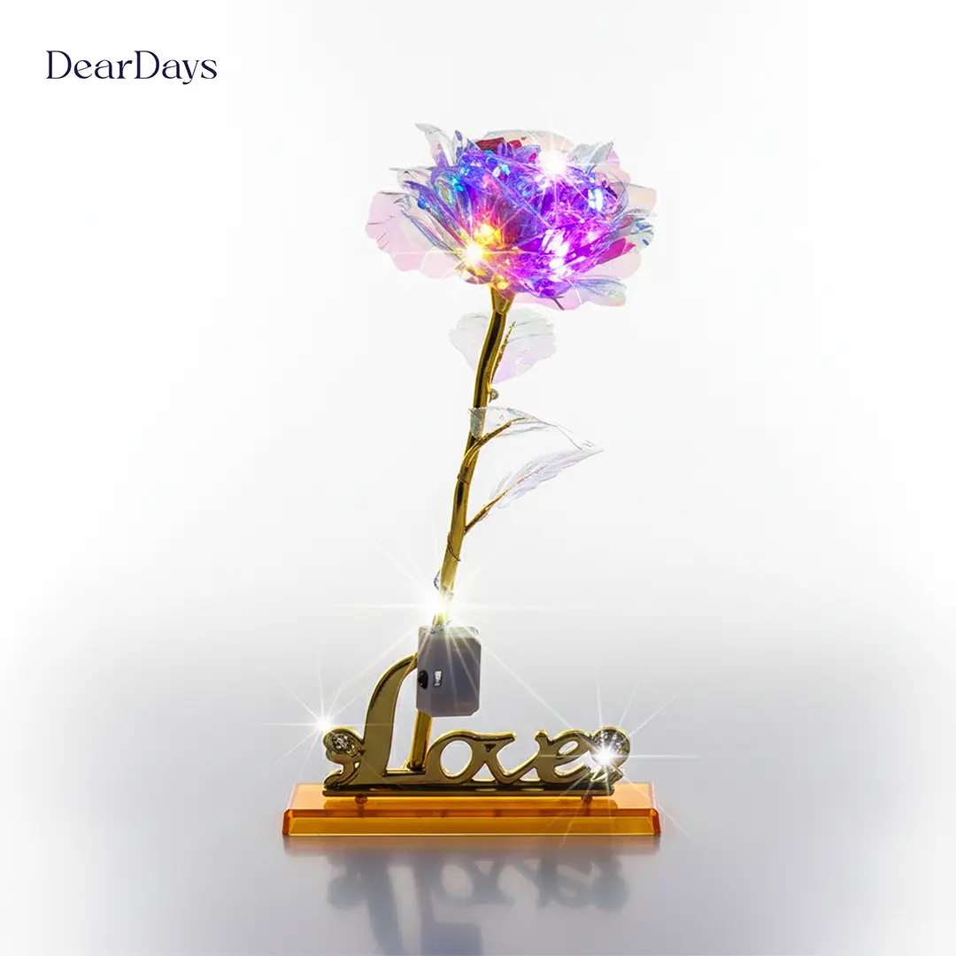 24K Golden Foil Leaf Forever Love Artificial Eternal Rose With LED Colorful Light - Image 11