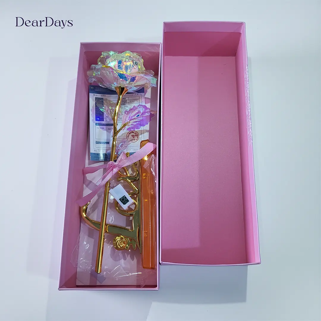 24K Golden Foil Leaf Forever Love Artificial Eternal Rose With LED Colorful Light - Image 4