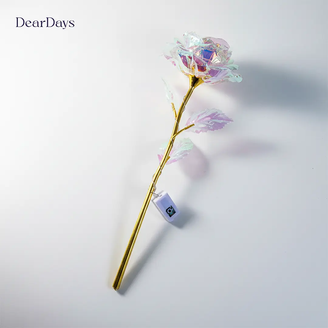 24K Golden Foil Leaf Forever Love Artificial Eternal Rose With LED Colorful Light - Image 5