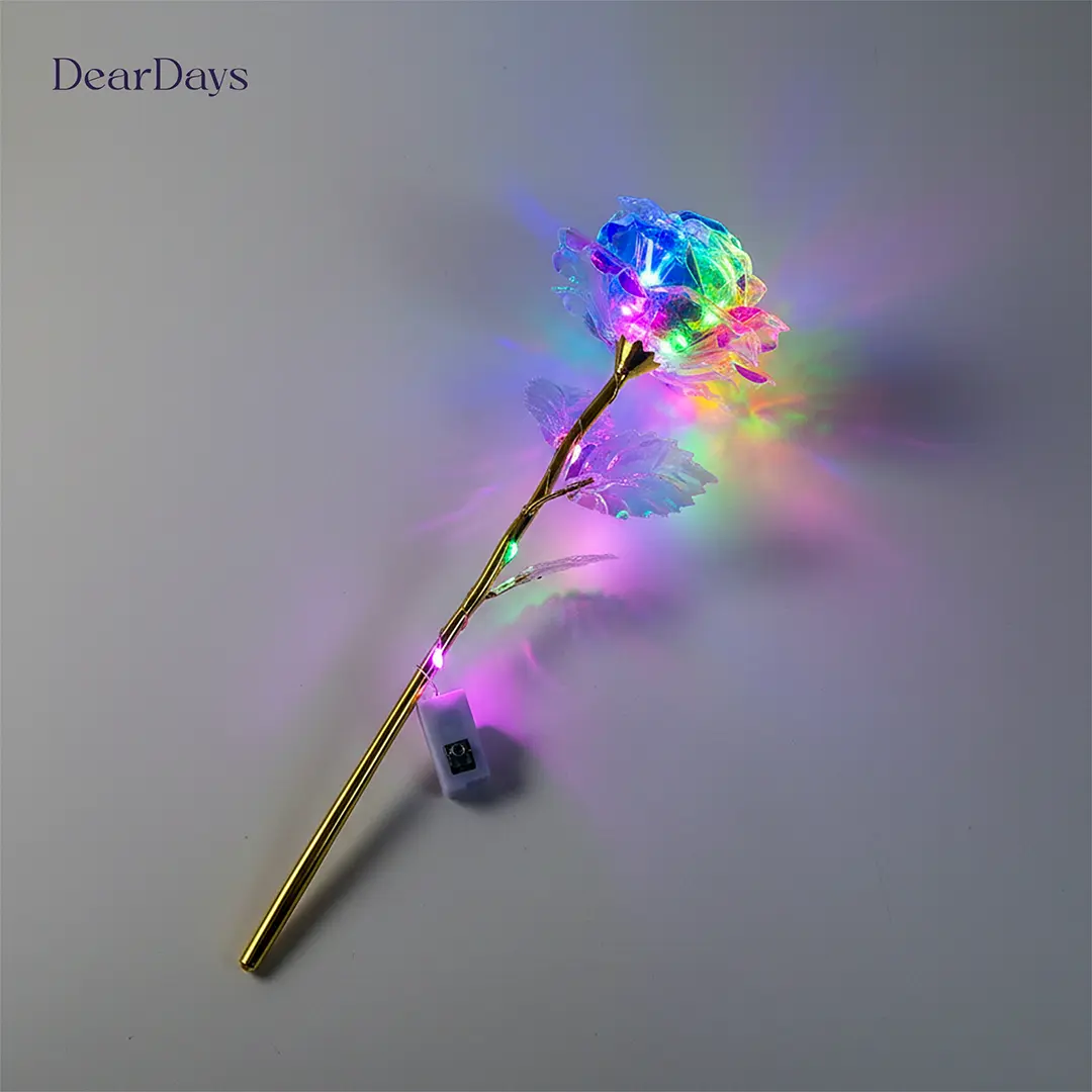 24K Golden Foil Leaf Forever Love Artificial Eternal Rose With LED Colorful Light - Image 6