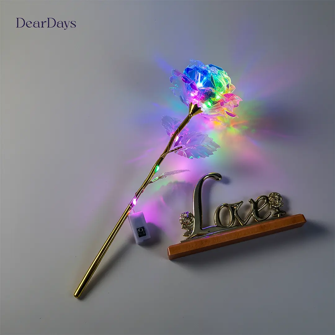 24K Golden Foil Leaf Forever Love Artificial Eternal Rose With LED Colorful Light - Image 7