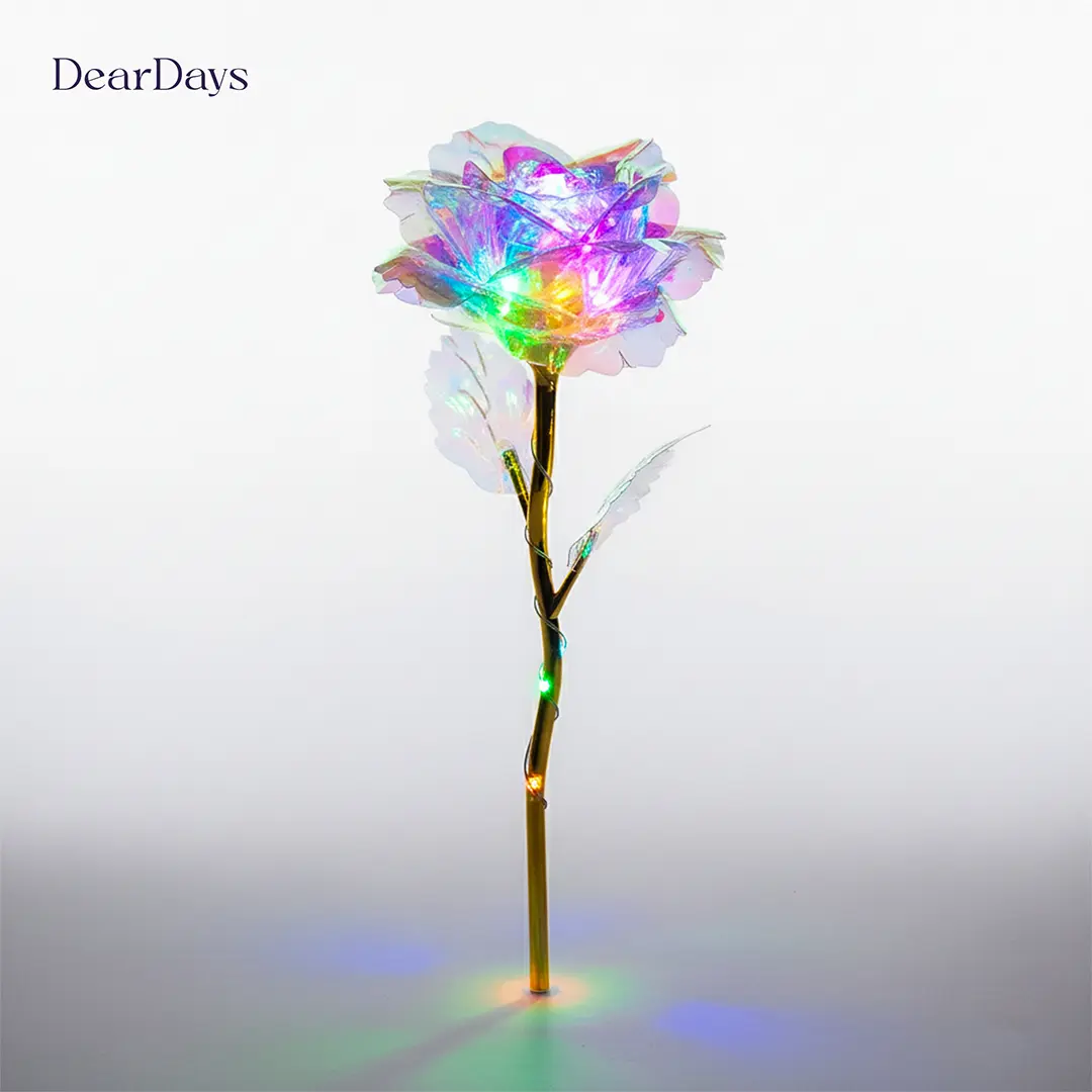 24K Golden Foil Leaf Forever Love Artificial Eternal Rose With LED Colorful Light - Image 9