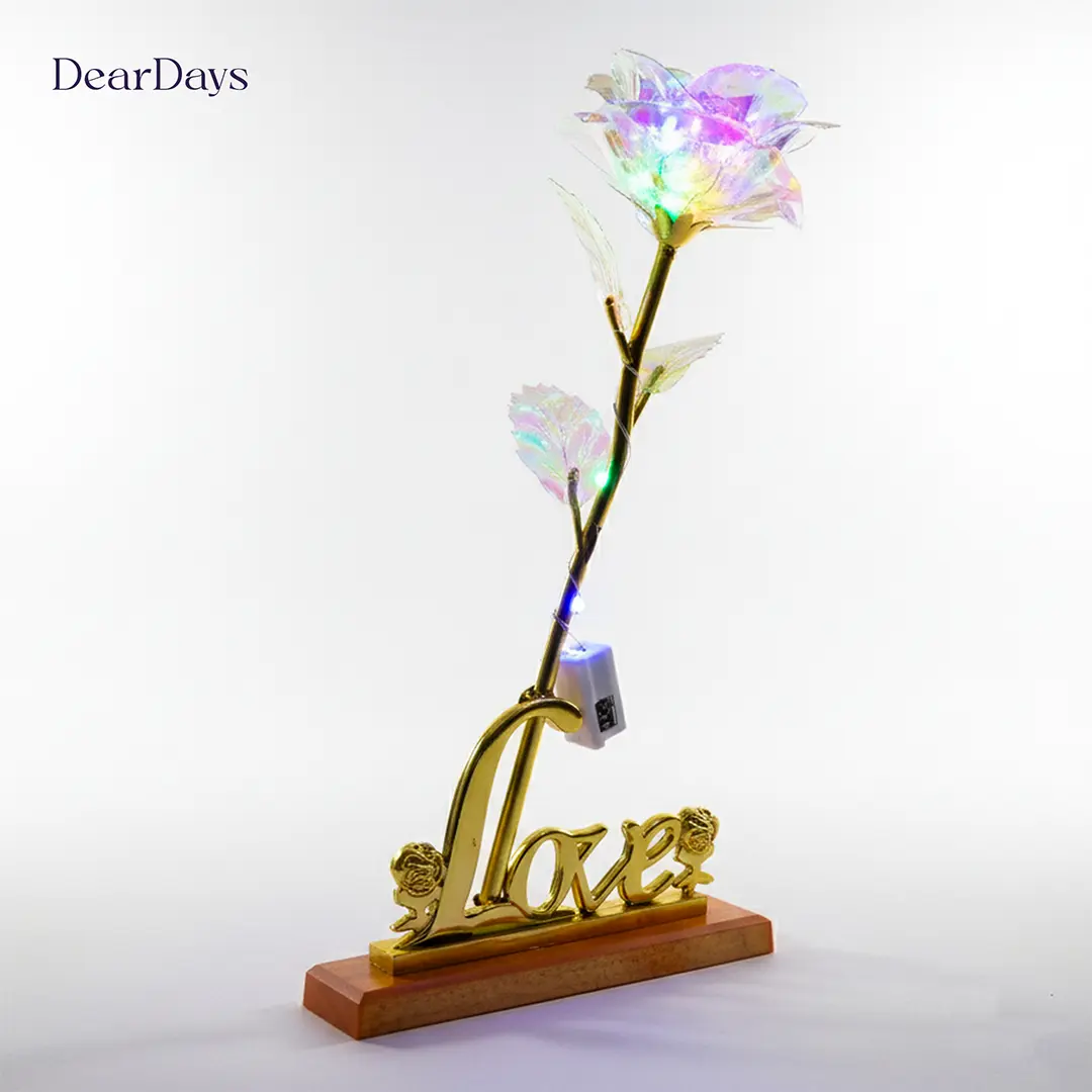 24K Golden Foil Leaf Forever Love Artificial Eternal Rose With LED Colorful Light - Image 10